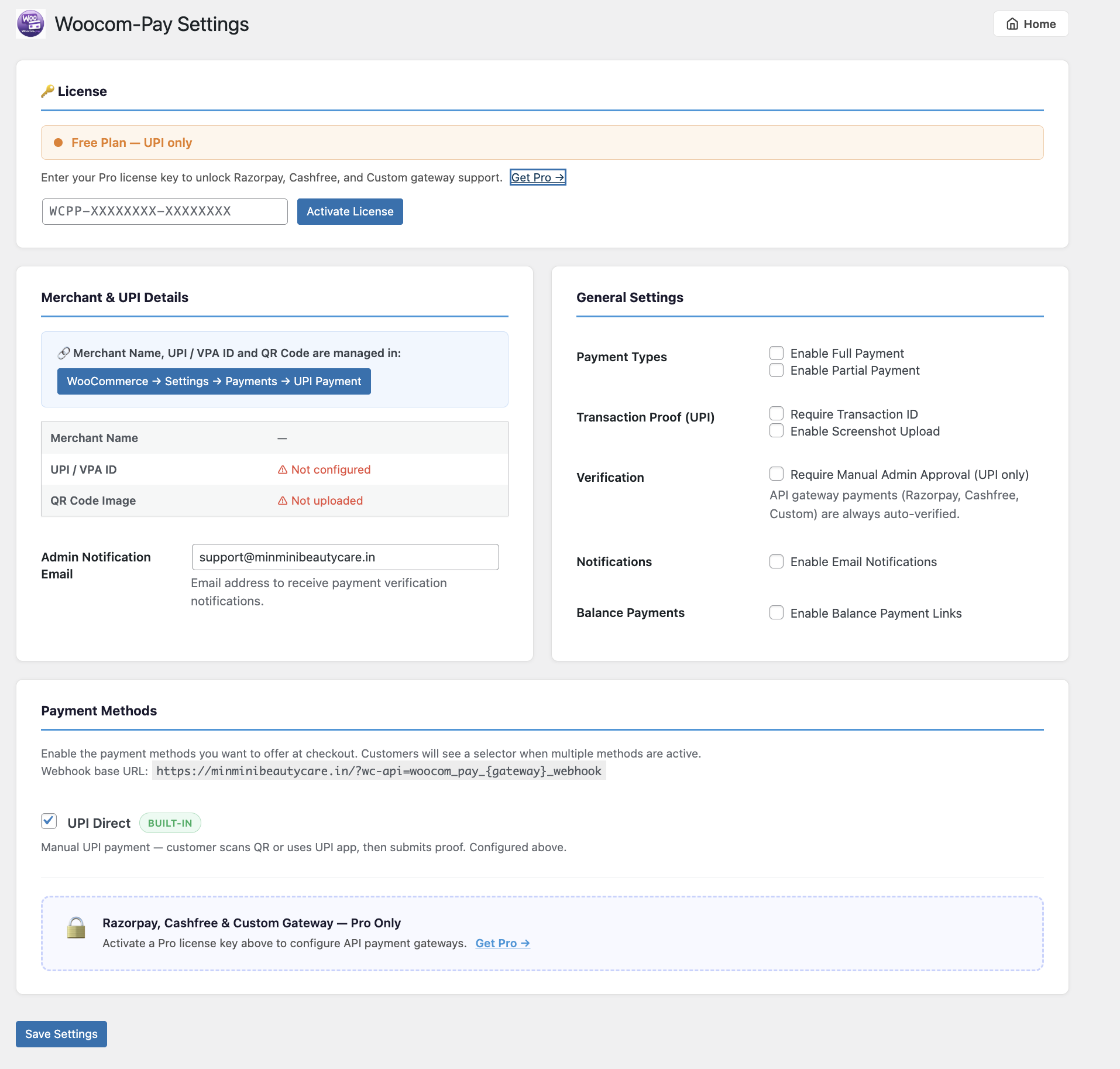 Woocom-Pay Settings Page